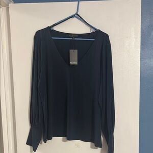 ELOQUII Women's Navy Blue V-Neck Top